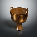 Shiny Golden Metal Bowl With Two Handles And Tall Base For Home Decor
