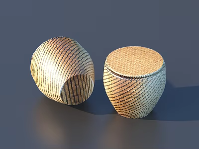 Handwoven Storage Baskets With Round Lids Natural Material For Household Use 3d model