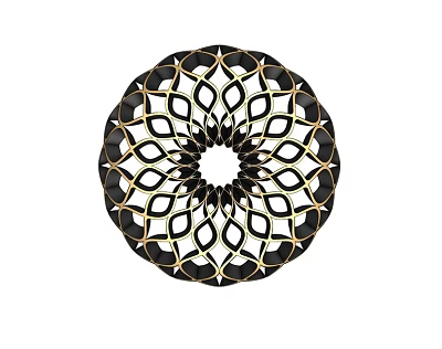 Intricate Black and Gold Ceramic Vessel with Geometric Round Pattern Ornate Design 3d model