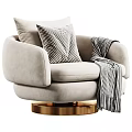 Patterned Accent Lounge Chair With Striped Pillow Throw Blanket And Gold Swivel Base