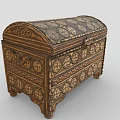 Vintage Wooden Chest With Intricate Floral Carvings And Ornate Patterns