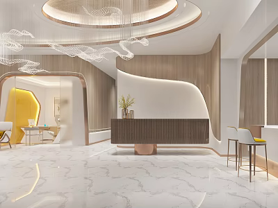 Modern Beauty Hair Salon Interior With Comfortable Chairs Mirrors Wooden Decor And Soft Lighting Fixtures 3d model