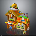 Toy Food Shop Building With Chef Figure Colorful Roof And Decorative Windows