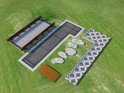 Various Garden Path Paving Designs With Stone Slabs Wooden Planks And Geometric Patterns 3d model