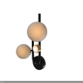 Modern Wall Lamp Design With Spherical White Shades And Gold Accent Black Metal Frame