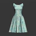 Light Green Sleeveless Dress Featuring Floral Pattern And Flared Skirt
