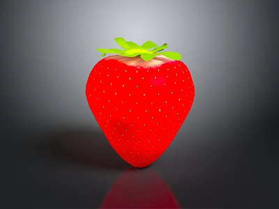Fresh Juicy Red Strawberry With Green Leaves And Shiny Seeds On Dark Surface 3d model