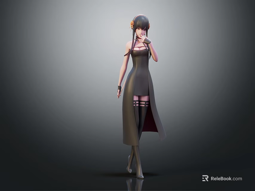 Sleeveless Dress Female Character With Small Fox Creature And Headphones Decoration 3d model 