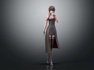 Sleeveless Dress Female Character With Small Fox Creature And Headphones Decoration 3d model
