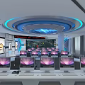 Modern Control Room with Multiple Computer Monitors Large Display Screen and Modern Lighting 3d model