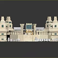 Playful Cartoon Castle Scene With Round Platform Towers Stairs And Small Decor Items