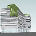 Modern Office Building Architectural Design With Green Roof And Horizontal Exterior Lines