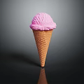 Creamy Pink Ice Cream Scoop in Waffle Cone on Dark Surface