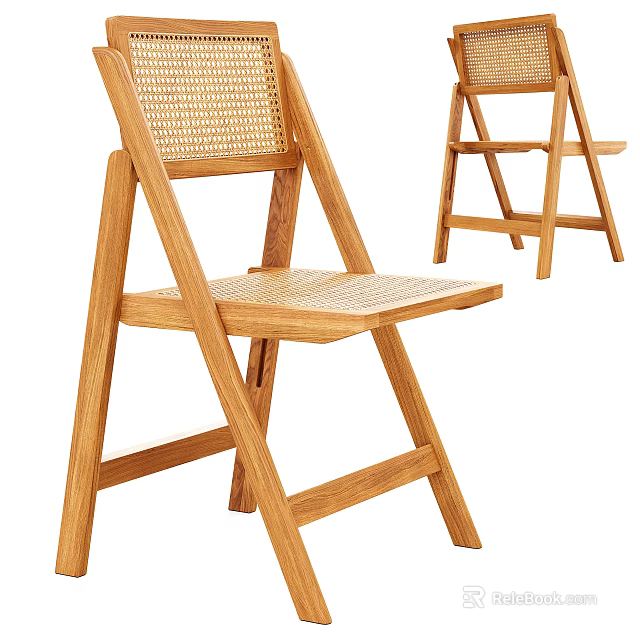 Wooden Leisure Chair With Rattan Seat And Backrest For Comfortable Outdoor Relaxation 3d model 