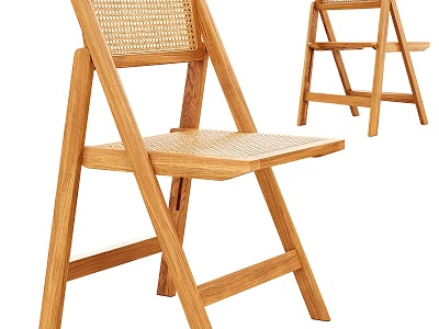 Wooden Leisure Chair With Rattan Seat And Backrest For Comfortable Outdoor Relaxation 3d model