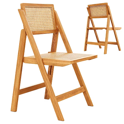 Wooden Leisure Chair With Rattan Seat And Backrest For Comfortable Outdoor Relaxation 3d model