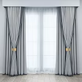 Gray and Dark Gray Linen Blend Curtains with Tiebacks Sheer White Panels Window Treatment