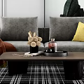 Gray Sofa With Yellow Cushion Brown Throw Coffee Table Set With Decor And Pendant Light 3d model
