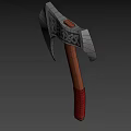 Traditional Ornate Axe With Silver Head Decorative Patterns Wooden Handle And Red Grip