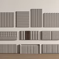 Gray Upholstered Wall Panels With Various Textured Designs Displayed On White Wall 3d model