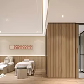 Modern SPA Room Interior With Wooden Panel Walls Massage Bed And Relaxing Chair
