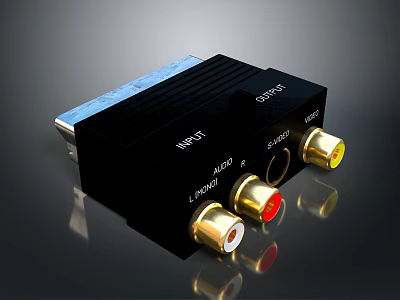 Black HDMI to AV Converter With HDMI Port RCA Ports And Input Output Labels 3d model