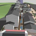 Modern Commercial Street With Colorful Buildings Green Trees And Open Plaza