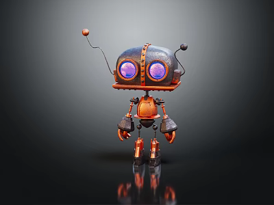 Smart Machine Robot with Purple Eyes Metallic Design Antenna and Orange Black Color Scheme 3d model