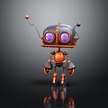 Smart Machine Robot with Purple Eyes Metallic Design Antenna and Orange Black Color Scheme