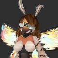Flying Butterfly Character With Brown Hair Glasses Orange Top And Colorful Patterned Glowing Wings