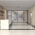 Modern Elevator Hallway Design With Reception Desk And Marble Walls Interior 3d model