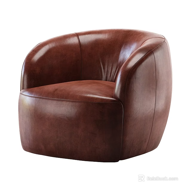 Brown Leather Single Sofa With Modern Curved Design And Round Shape 3d model 