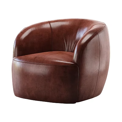 Brown Leather Single Sofa With Modern Curved Design And Round Shape 3d model