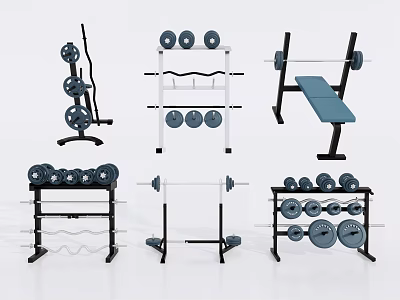 Sports Equipment With Barbells Dumbbells Weight Racks And Bench Press For Home Gym Fitness Training 3d model