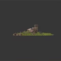 Modern Natural Landscape With Stone Piles And Vibrant Green Plants
