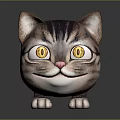 Cartoon Cat 3D Character Model With Yellow Eyes Striped Fur And Pink Nose