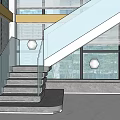Modern Elegant Glass And Marble Staircase In High Rise Apartment With City View