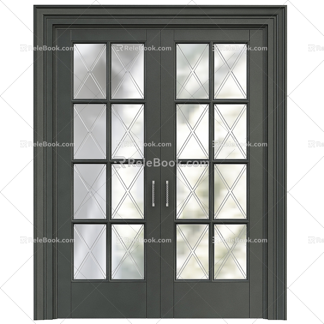 Kitchen and bathroom door glass double door 3d model