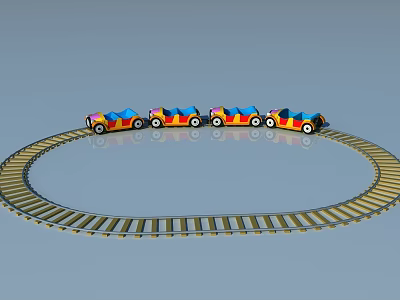 Colorful Toy Train with Red Blue Carriages Moving on Circular Track 3d model