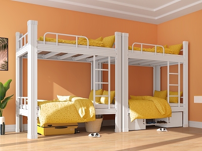 Iron Bed Apartment Double Iron Frame Bed Staff Dormitory Kindergarten Bed Student Dormitory Profile Bed 3d model