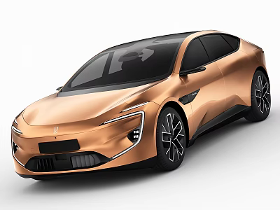 Futuristic Copper Colored Electric Car With Sleek Aerodynamic Design And Black Wheels 3d model