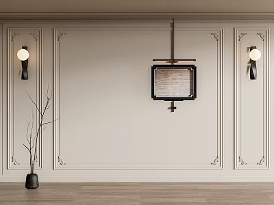 Modern Wainscoting Wall Design With Decorative Moldings Wall Sconces Minimalist Vase And Wooden Flooring 3d model