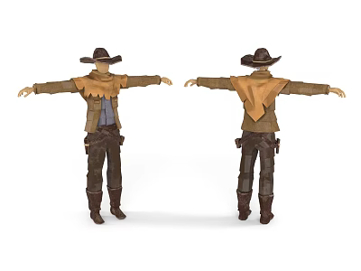 Realistic Cowboy Doll With Western Outfit Front And Back View 3d model