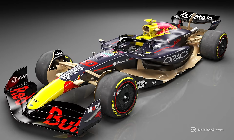 Formula 1 Racing Car Yellow Black Livery Oracle Mobil Sponsorship Aerodynamic Design 3d model 