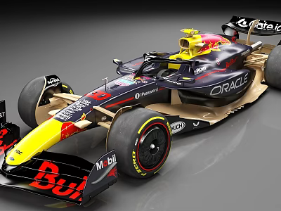 Formula 1 Racing Car Yellow Black Livery Oracle Mobil Sponsorship Aerodynamic Design 3d model