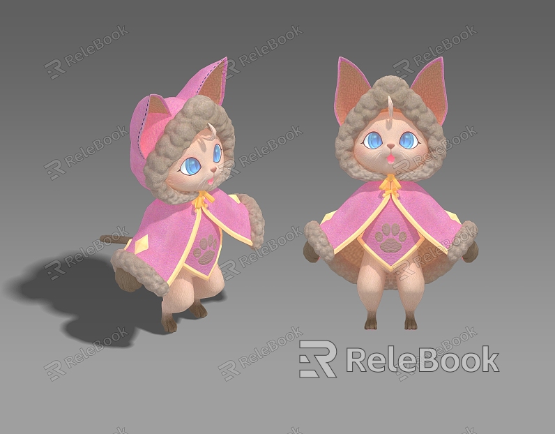 Q version cartoon cat kitten female pet monster second era PBR process model