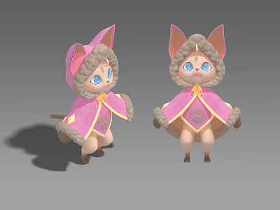 Game Movie Character Cartoon Cat With Pink Cloak Cat Ears And Blue Eyes 3d model