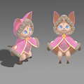 Game Movie Character Cartoon Cat With Pink Cloak Cat Ears And Blue Eyes