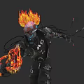 Detailed Game Movie Character With Flaming Head Mechanical Body And Flaming Arm