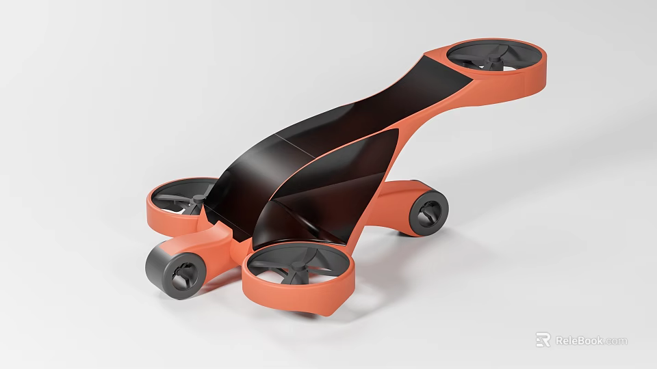 Orange and Black Drone with Four Propellers and Wheels for Land Air Use 3d model 